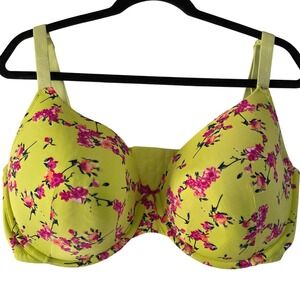 Cacique 42F Floral T Shirt Bra Underwire Full Coverage Lime Pink Plus Size